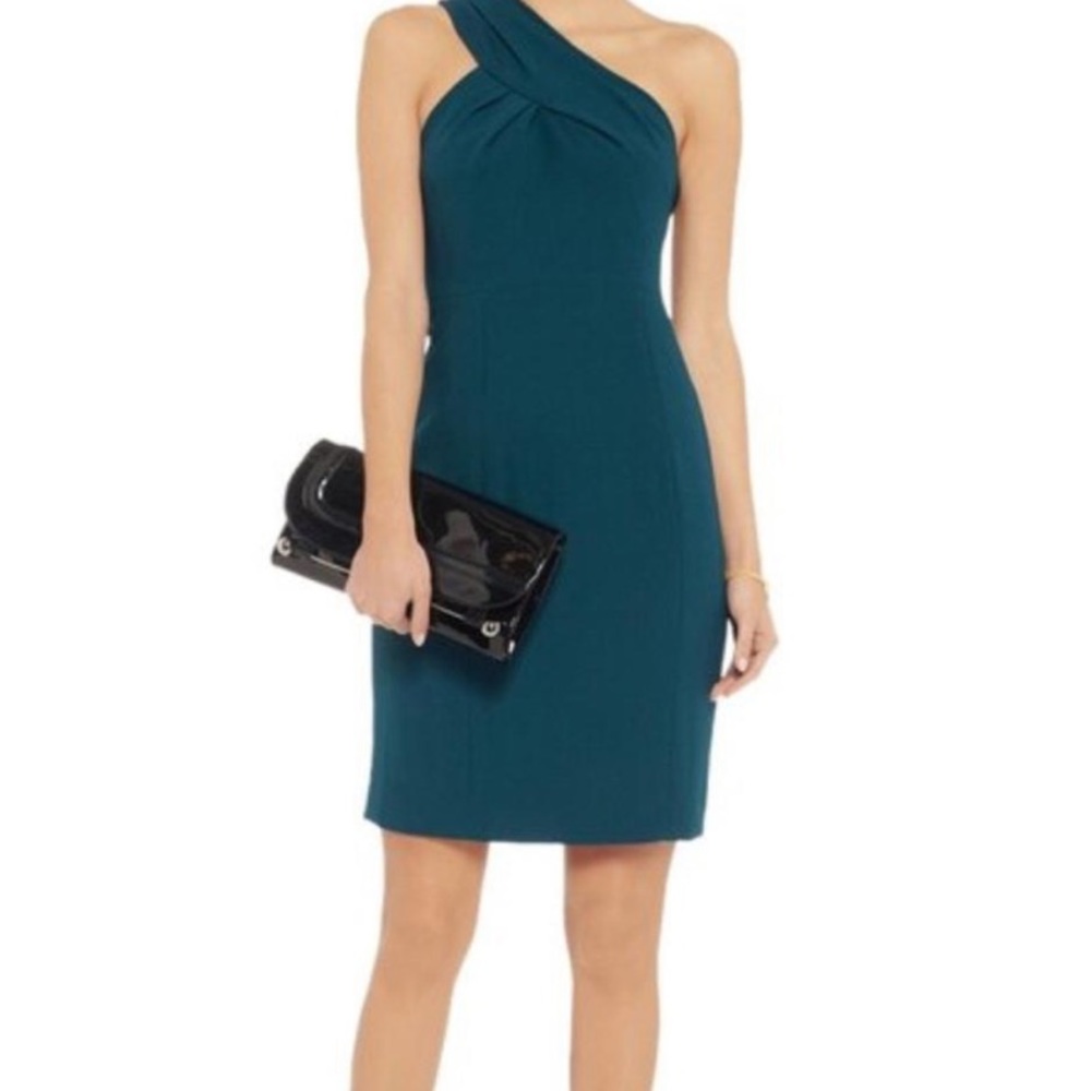 Tory Burch Teal Ashlee Crepe One Strap Cocktail Dress Size 14